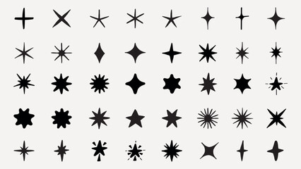 A collection of star shapes, featuring various star designs, star symbols, and star patterns. These star icons are diverse in style and form, showcasing star variations. Element vector set.
