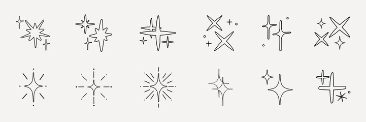 Fototapeta premium A collection of star shapes, featuring various star designs, star symbols, and star patterns. These star icons are diverse in style and form, showcasing star variations. Element vector set.