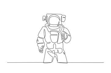 Obraz premium Astronaut in continuous one line drawing. Single line art illustration of astronaut in outer space. Editable vector.