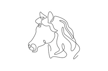 Head horse in continuous one line drawing. Abstract stallion head in single line art illustration. Editable vector.