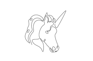 Unicorn head in continuous one line drawing. Abstract unicorn head in single line art illustration. Editable vector.