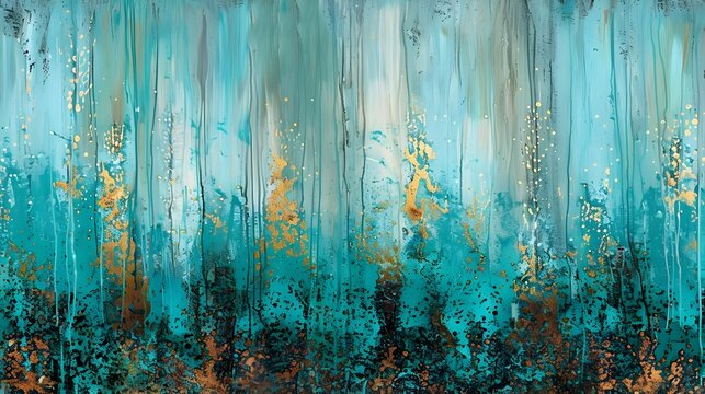 
A highly detailed and hyper-realistic image of an old turquoise-colored wall, featuring faded paint and streaks of rust running vertically from the top.