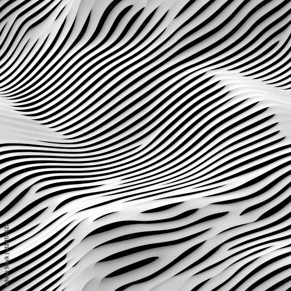 Poster abstract black and white wavy lines create dynamic movement in a modern pattern design