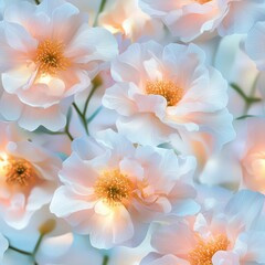 Fototapeta premium Delicate White Flowers with Soft Peach Center on a Dreamy Pastel Background in Elegant Arrangement