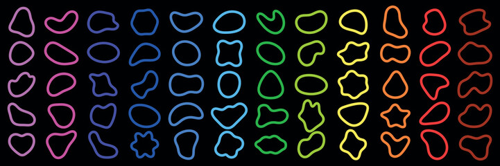 Colorful abstract shapes in neon outlines. Neon shapes in vibrant colors. Abstract shapes in neon, creating a colorful and vibrant display of abstract art. Colorful shapes, vector element set.