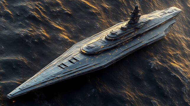 Futuristic Warship Sailing Dark Ocean Waters