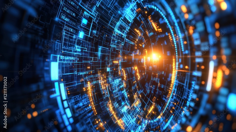 Poster abstract digital tunnel: futuristic technology and data flow visualization