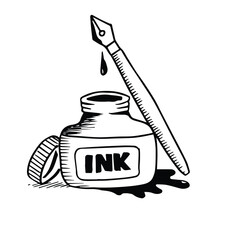 ink bottle doodle with pen hand drawn sketch vector illustration