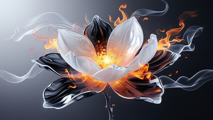 cool crystal magnolia flower in fire, created by generative ai
