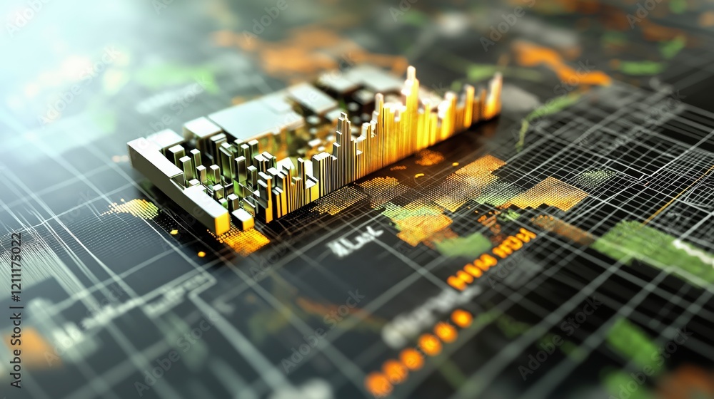 Poster digital financial graph overlaying world map for data analysis and business insights