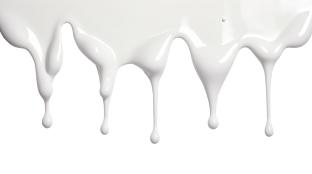 milk dripping isolated on transparent white background, clipping path