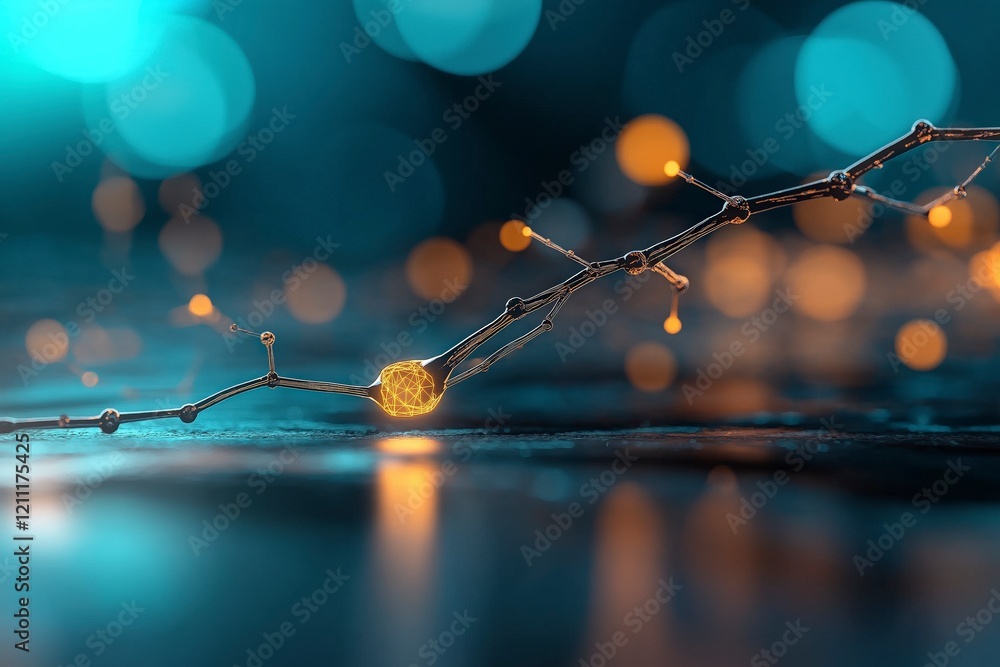 Aufkleber abstract representation of neural connections with glowing nodes and bokeh background in blue and or