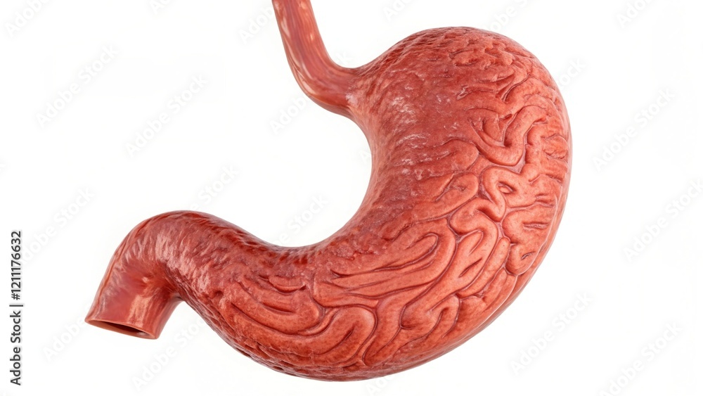 Poster a stylized representation of a stomach, featuring intricate textures that resemble a brain-like patt