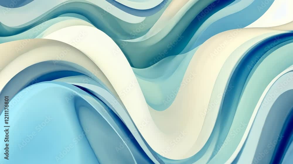 Poster mesmerizing abstract waves flowing in blue and beige tones with smooth motion
