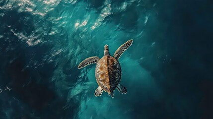 A sea turtle swimming gracefully against a backdrop of blue ocean waves.