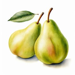 the AI Image Generator, Pears With Leaves on White Background