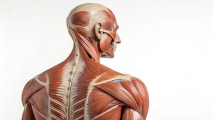 A detailed anatomical model showcasing human muscles from the back, highlighting the structure and complexity of the human body.