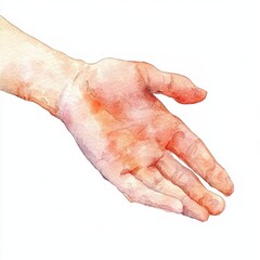 Fototapeta premium This watercolor artwork depicts an open wrist featuring detailed textures and soft color variations on a clean white background, highlighting artistic detail and depth