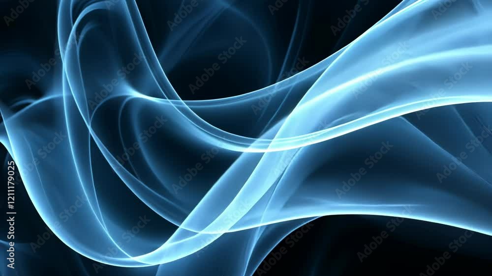 Poster flowing blue abstract waves with dynamic light patterns and motion