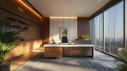 Fototapeta premium Modern Executive Office with Panoramic City View