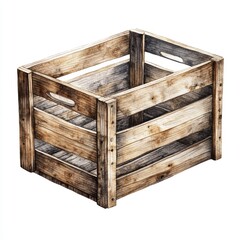 Elegant watercolor of a wooden crate showcasing intricate textures and design. Ideal for use in various creative projects or as a decorative element