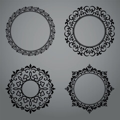 Set of decorative frames Elegant vector element for design in Eastern style, place for text. Floral black and gray borders. Lace illustration for invitations and greeting cards