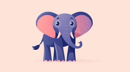 Obraz premium Adorable cartoon elephant with big eyes looks sweet and cute standing against plain background