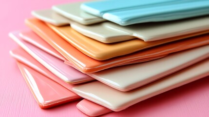 Stacked pastel colored rectangular glossy tiles