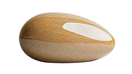 Png of Smooth polished beige and white natural stone pebble on transparent background.