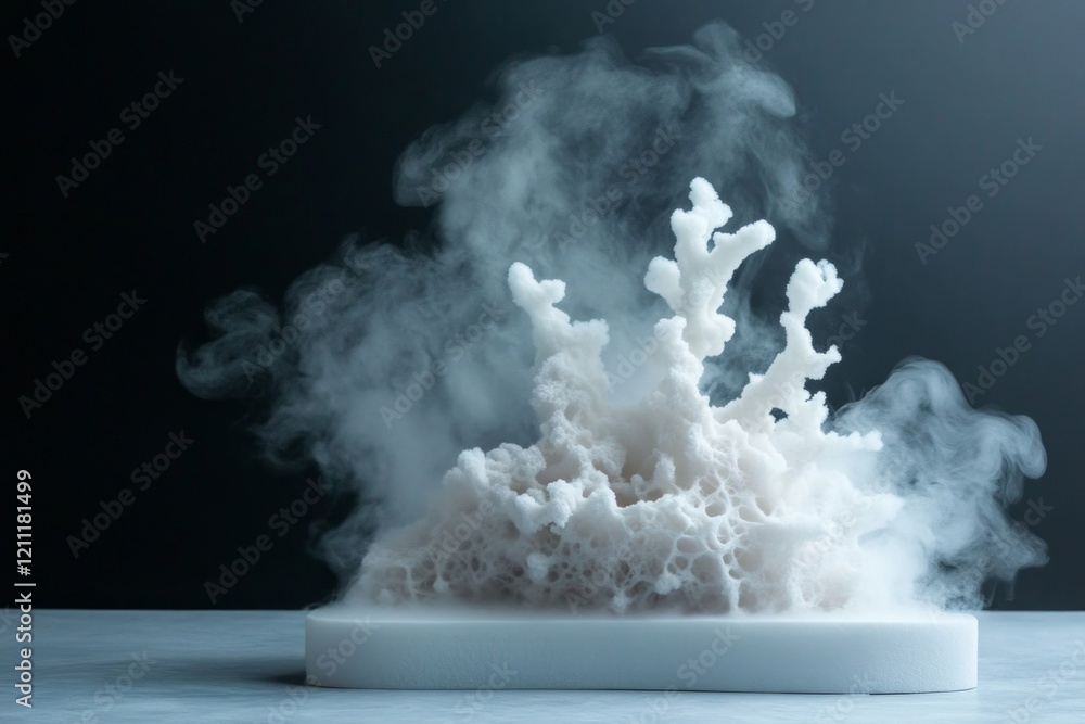 Poster white smoke billowing from a solid base, creating an abstract, dynamic shape.