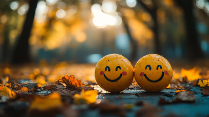 Happy Smileys Among Vibrant Flowers in Nature,