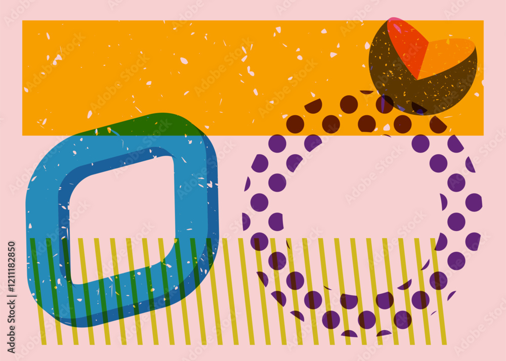 Poster colorful geometric shapes. object in trendy riso graph design. geometry elements abstract risograph 