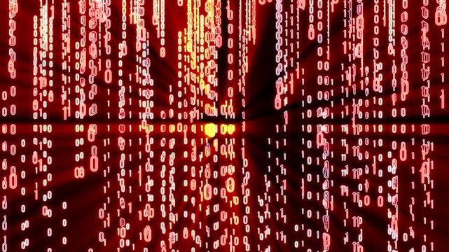 The Matrix style binary code. Falling numbers. Digital binary code processing on screen background loop. Data rendering of a scientific technology data