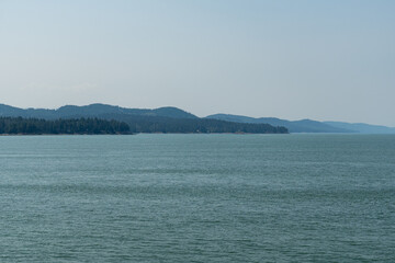 Panorama of the Strait of Georgia on a overcast cloudy summer day