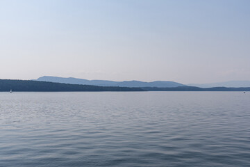 Panorama of the Strait of Georgia on a overcast cloudy summer day