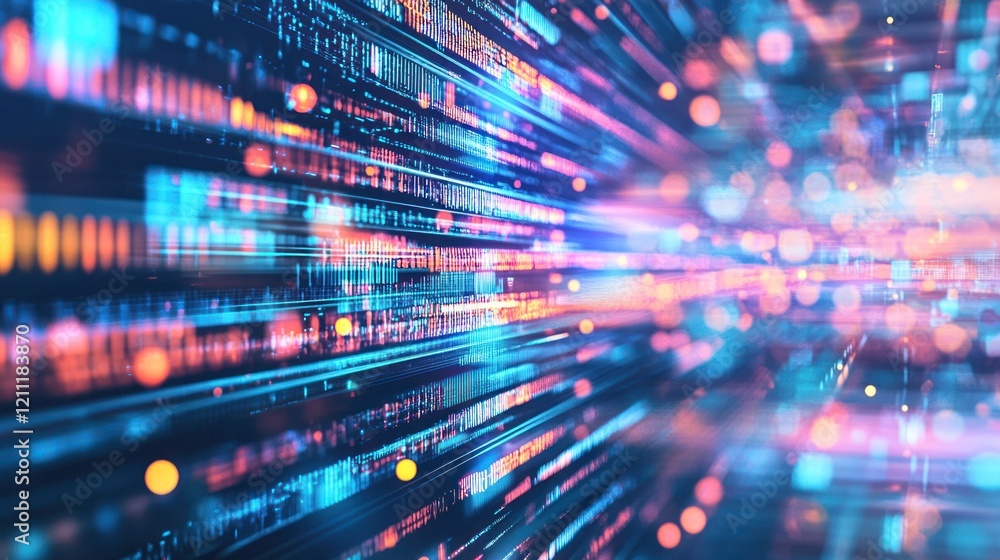 Aufkleber abstract digital data stream: neon lights and binary code in cyberspace