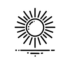 Sunrise Line Art: Minimalist line art illustration of a sun rising above the horizon, symbolizing new beginnings, warmth, and positivity. Perfect for branding, websites, and social media. 