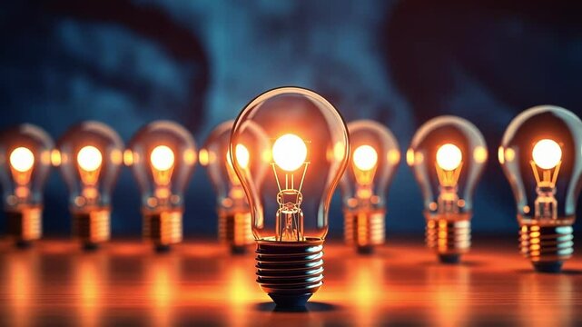 A row of glowing light bulbs representing creativity and inspiration.