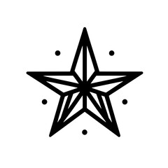 Geometric Star Icon: A bold and minimalist black and white icon featuring a five-pointed star with intricate geometric lines, radiating a sense of  simplicity, elegance and guidance. 