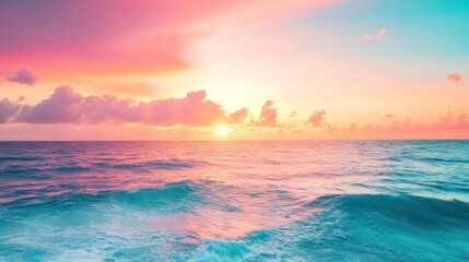 A vibrant sunset gradient blending from coral pink to tropical turquoise