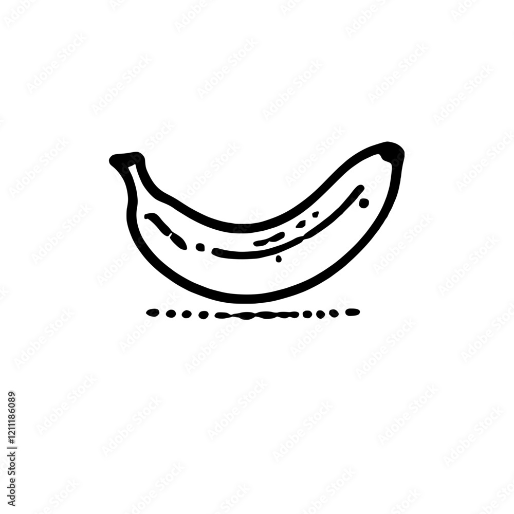 Poster single banana sketch: a simple yet expressive hand-drawn sketch of a single banana, perfect for mini