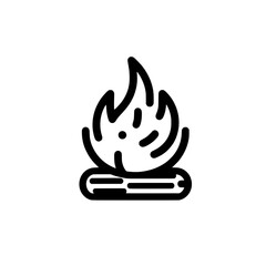 Campfire Icon: A bold, line art illustration of a campfire, perfect for representing warmth, adventure, or the outdoors.  The simple design is easily scalable and versatile. 