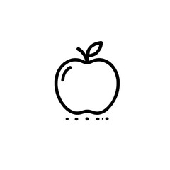 Apple Icon: Minimalist line art icon of an apple with a leaf. This simple and elegant design is perfect for websites, apps, and branding. The icon features a clean.
