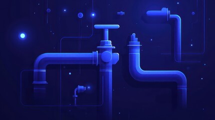 Abstract blue glowing pipes and valves.