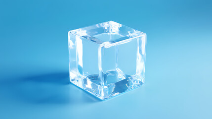 Transparent Cube Art on Blue Background