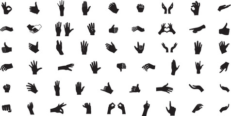 hand silhouette illustration, various hand gestures, perfect hand vector for sign language, communication visuals