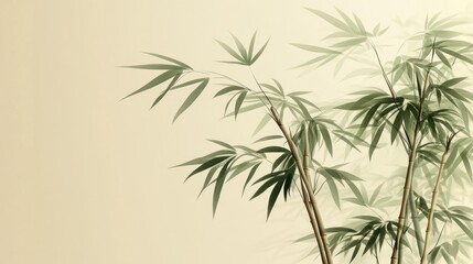 Obraz premium Elegant bamboo illustration with soft colors and misty atmosphere.