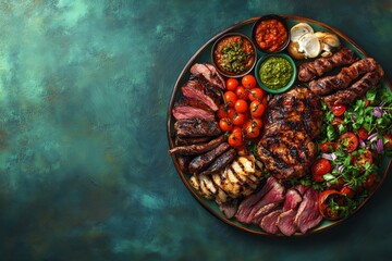 Grilled Meat Platter BBQ Feast Steak Kebabs Sauces