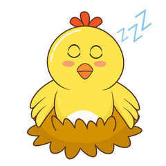 Obraz premium Cute Sleeping Yellow Chick in Nest Illustration