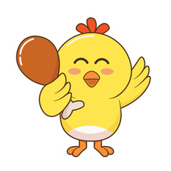 Cheerful Yellow Chick Holding Chicken Leg Illustration